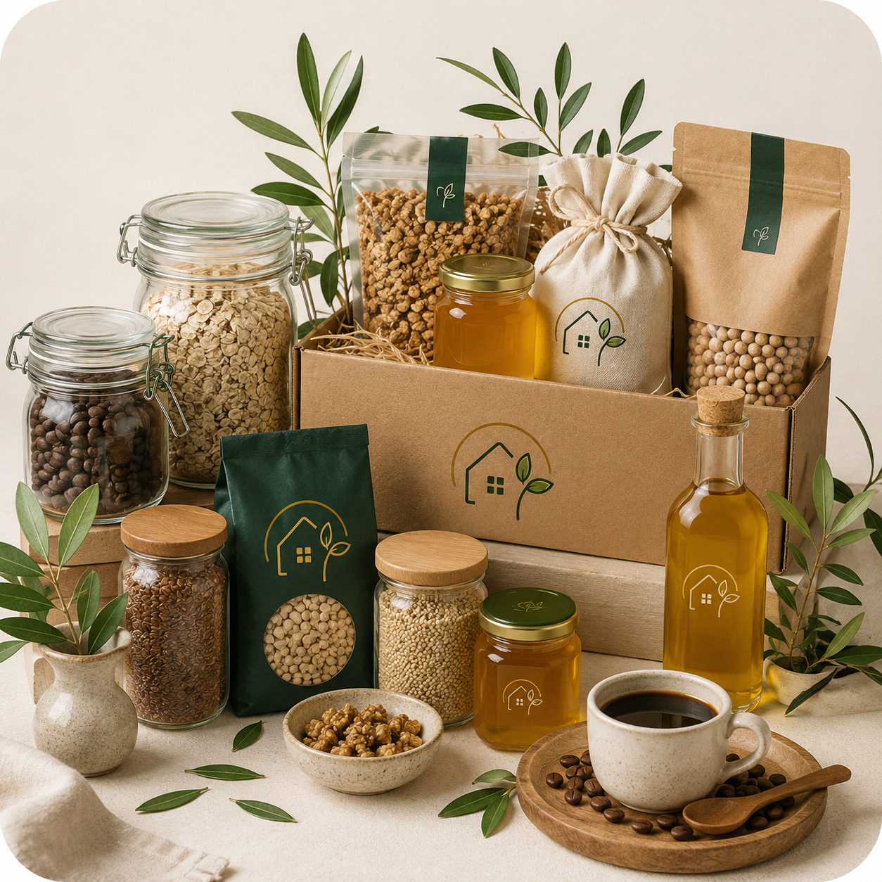 Cesta NBox com grãos, mel e produtos naturais selecionados.
